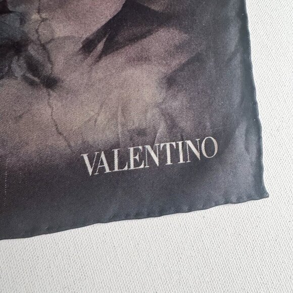 Valentino Dark Moody Florals Silk Hand Rolled Scarf - Picture 3 of 8